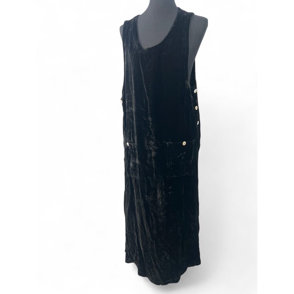 Vintage Designer XL Velvet Pullover Dress Midi Overall Side Pearl Button Womens